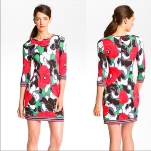 Trina Turk Red Poppy Preppy Floral Jersey Dress 3/4 sleeve Size 4